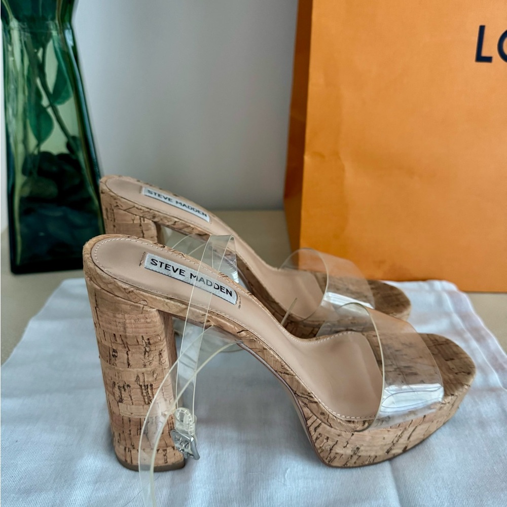 Steve Madden Clear Cork Heel Sandals